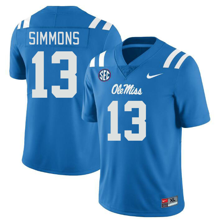 Ole Miss Rebels #13 Austin Simmons College Football Jerseys Stitched Sale-Power Blue